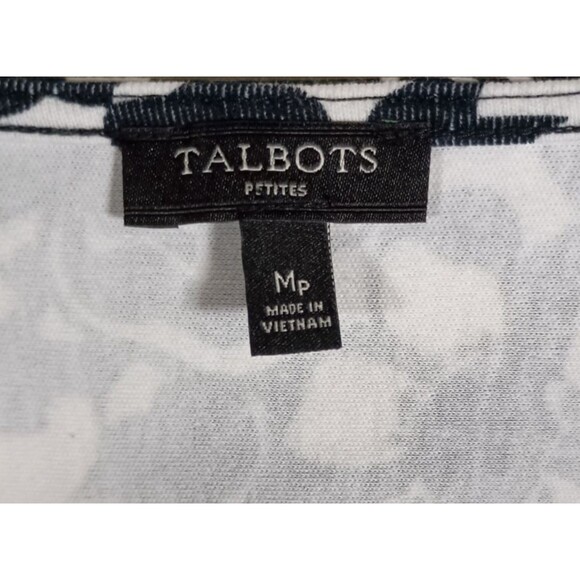 Talbots Black White Cotton Floral Border Print Shift Dress Size Medium Petite - Picture 2 of 8